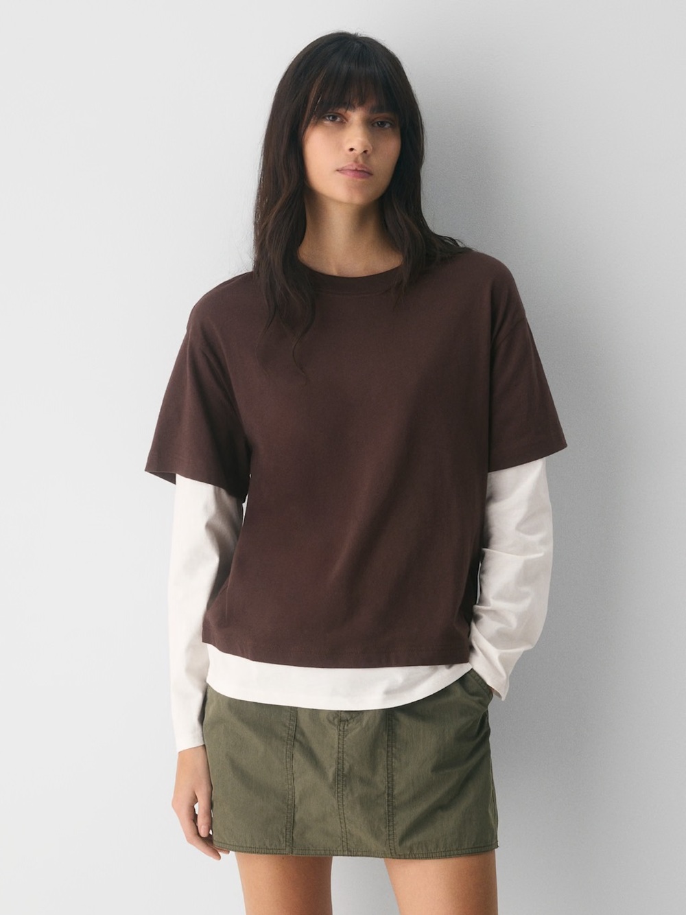 NWOT Aritzia Tna Soft Feels Layup Long Sleeve Shirt Rich Mocha Brown Light Birch